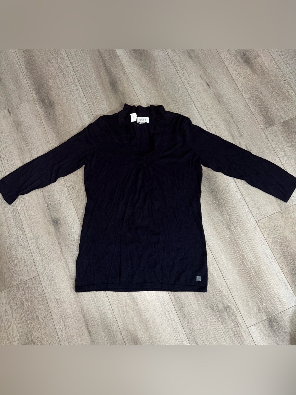 Women’s Loft Navy Blue Top Ruffle Collar Size M